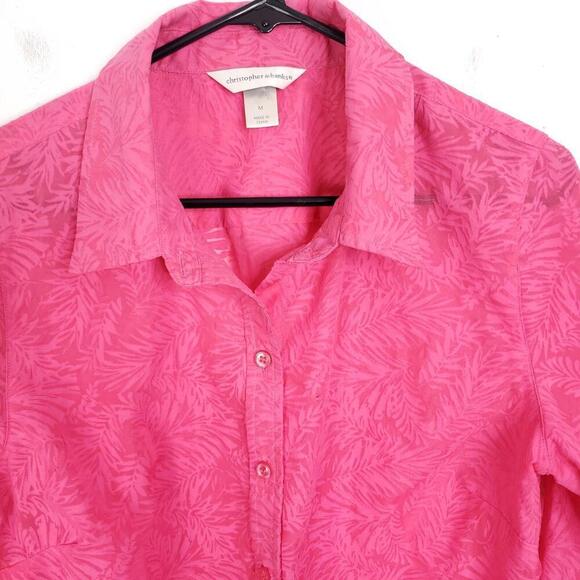 Christopher Banks Shirt Womens M Button Down Semi Sheer Burnout Collar Pink - Picture 2 of 8
